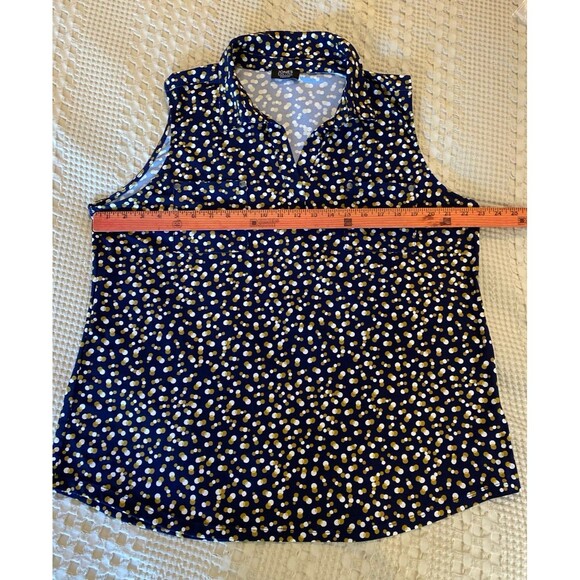 Jones New York Blouse Size ? 1X or 2X + Stretch Navy Polka Dot Sleeveless Collar - Picture 10 of 11
